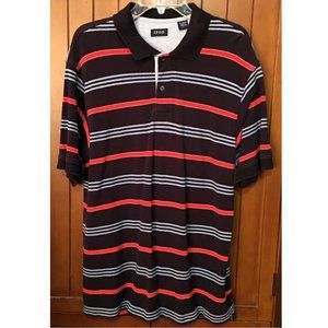 Polo Golf Shirt IZOD Short Sleeve Black Navy Blue Red White Stripe Size L